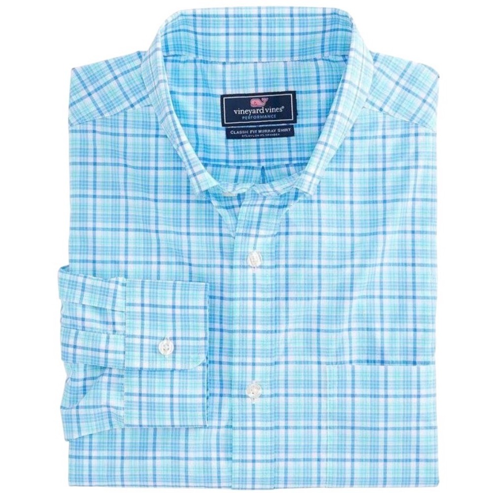 Vineyard Vines Performance‎ Classic Fit Murray Shirt Blue Green Plaid Mens XS
